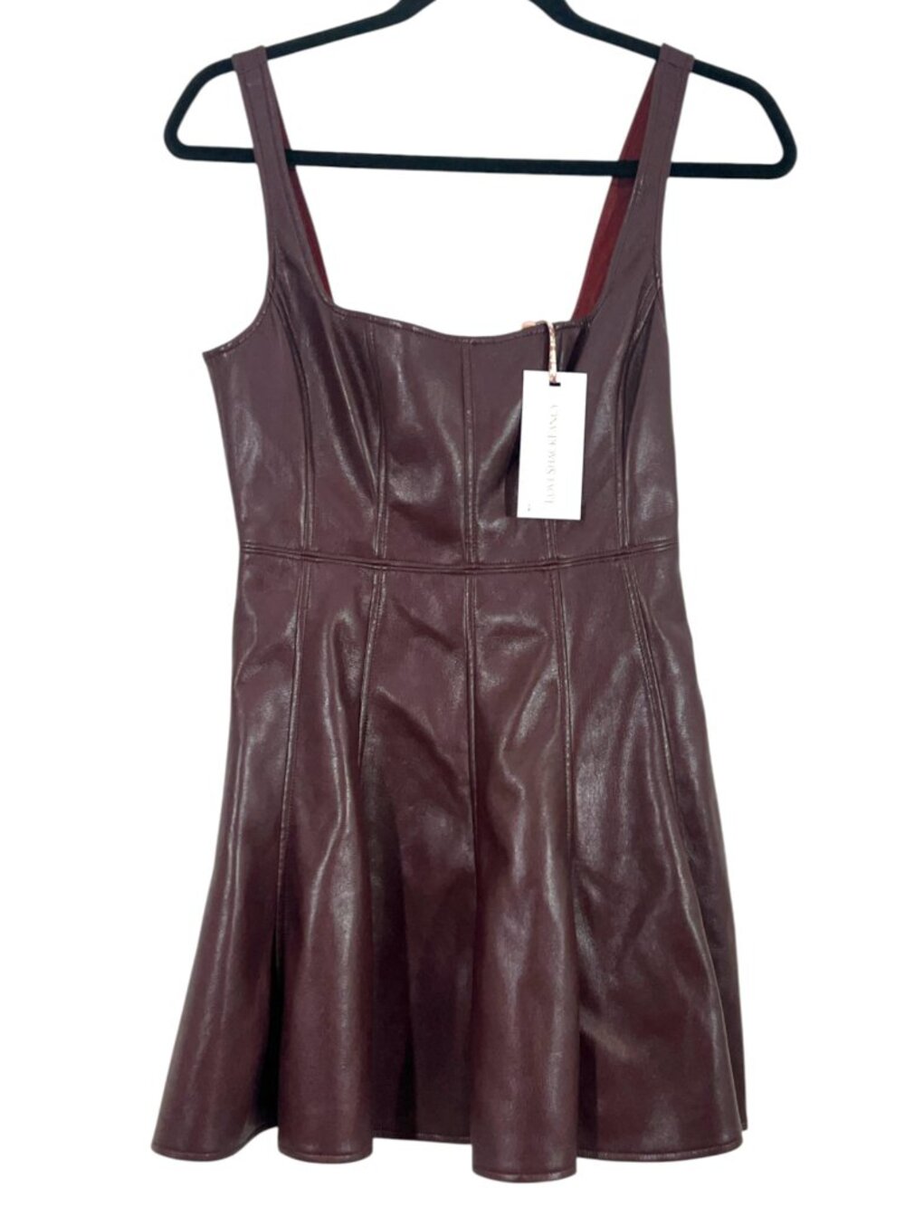LoveShackFancy Fauber Faux Leather Mini Dress Oxblood Size 0 New $425